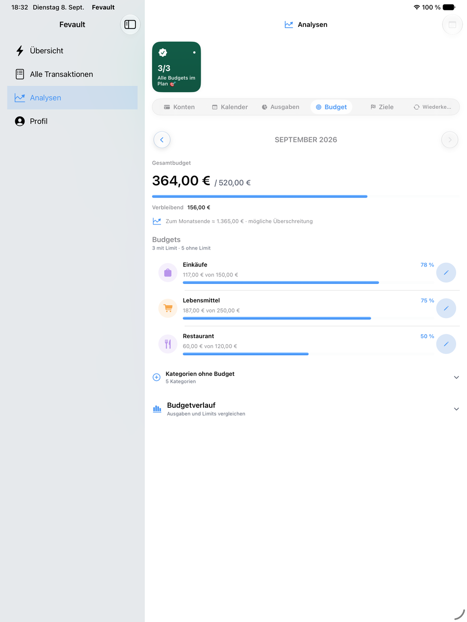 Budgetfortschritt auf dem iPad