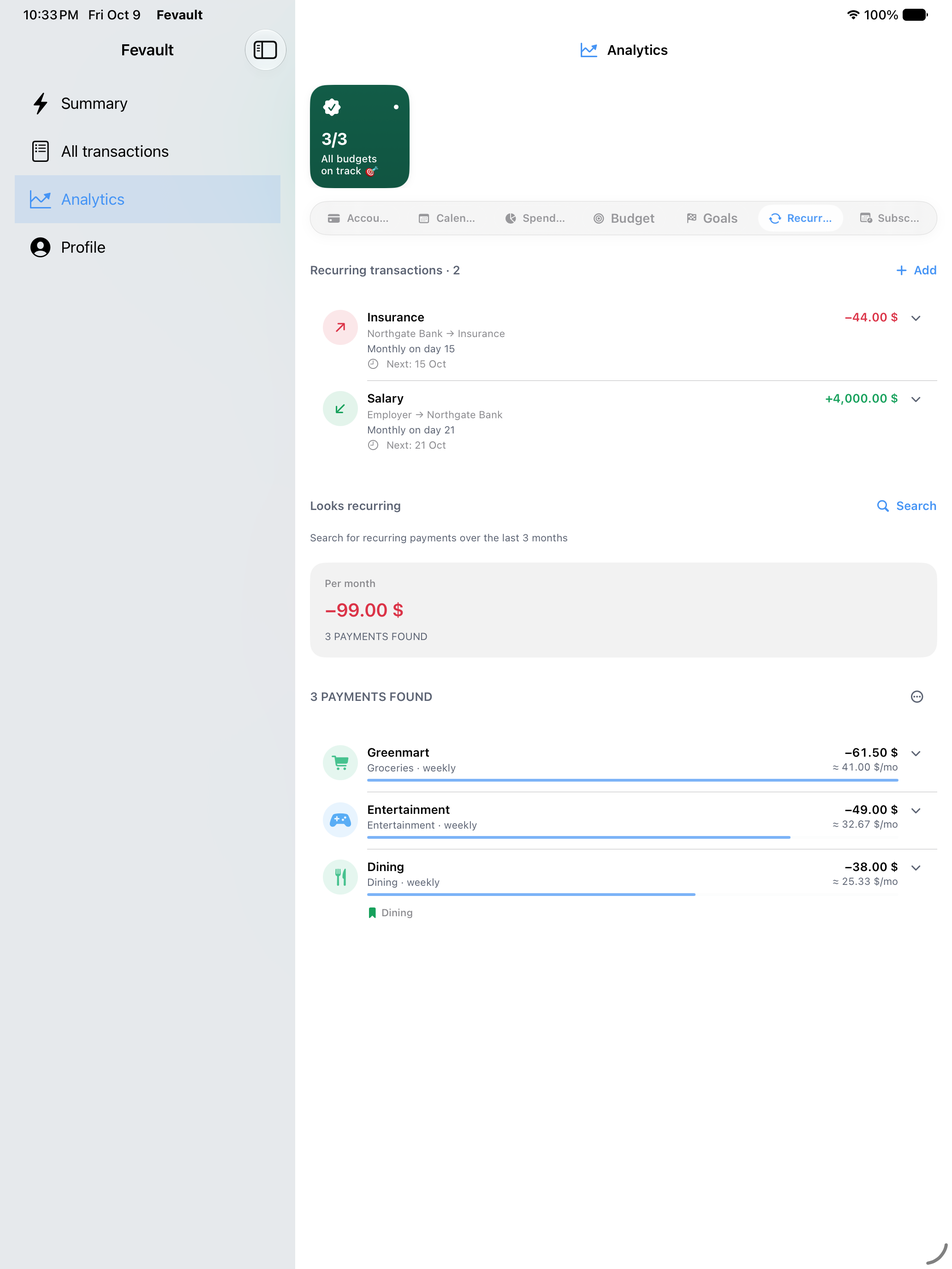Recurring transactions on iPad
