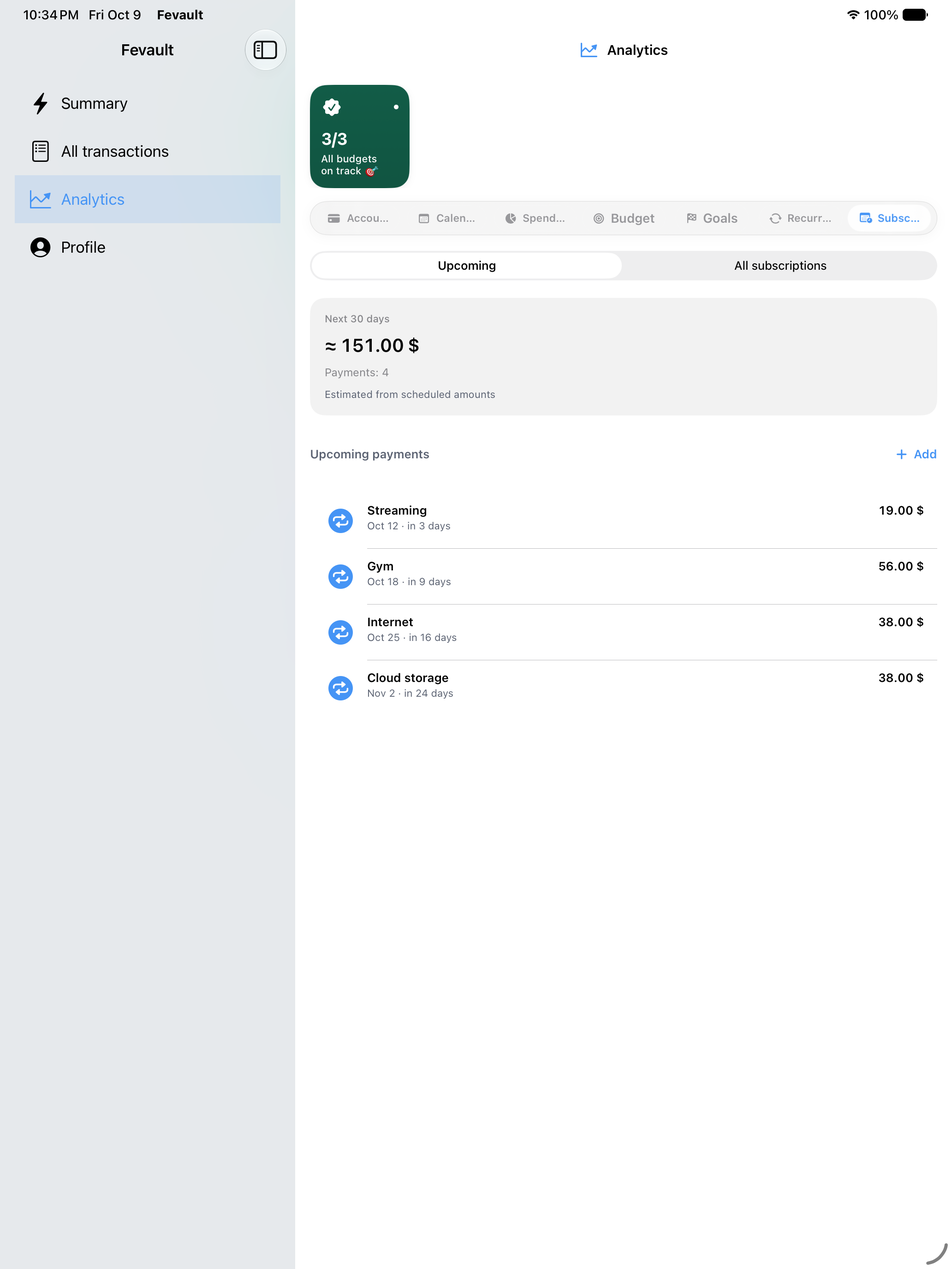 Subscriptions and upcoming payments on iPad