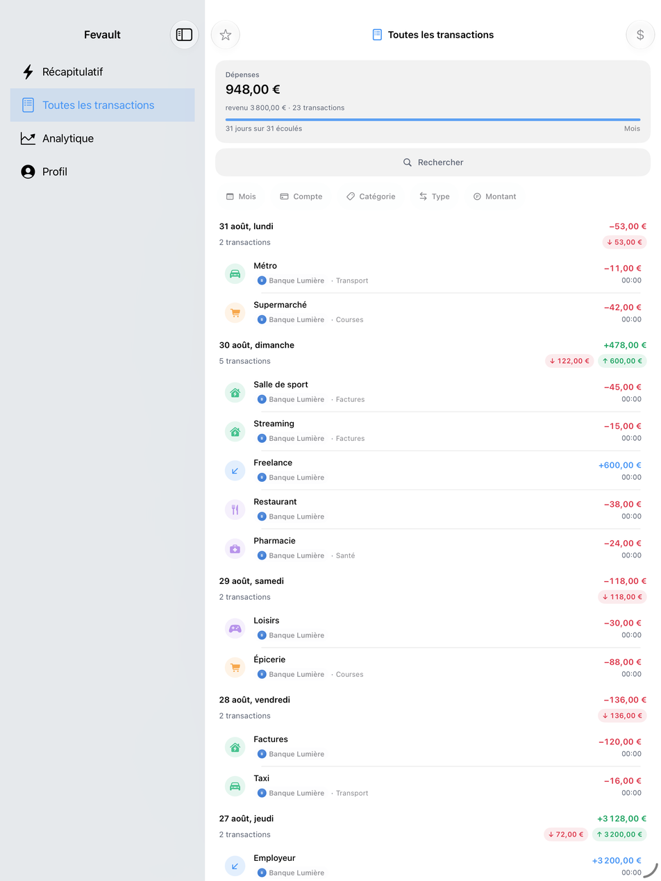 Toutes les transactions sur iPad