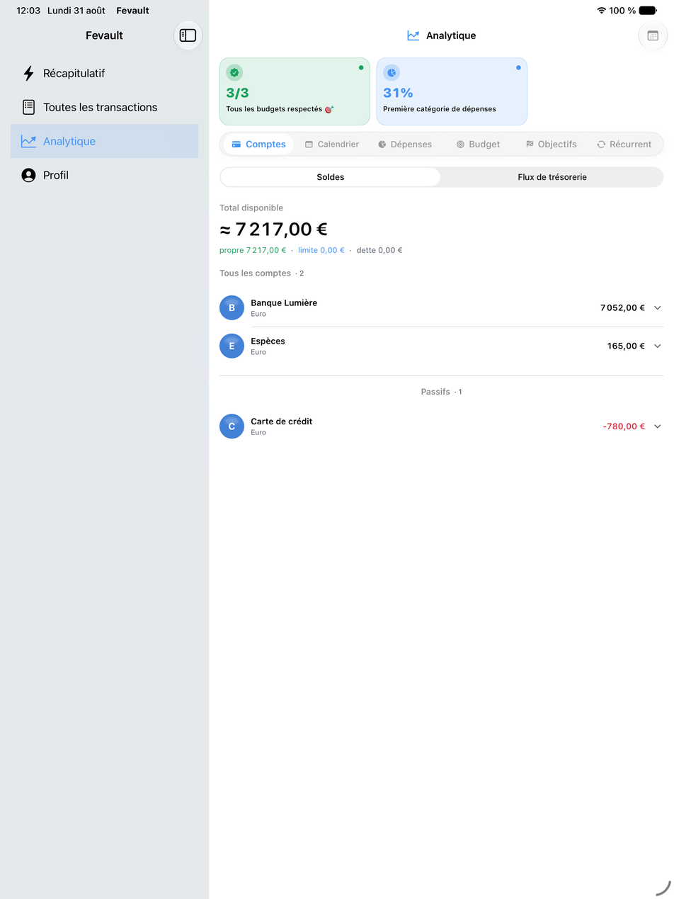 Analyse des comptes sur iPad