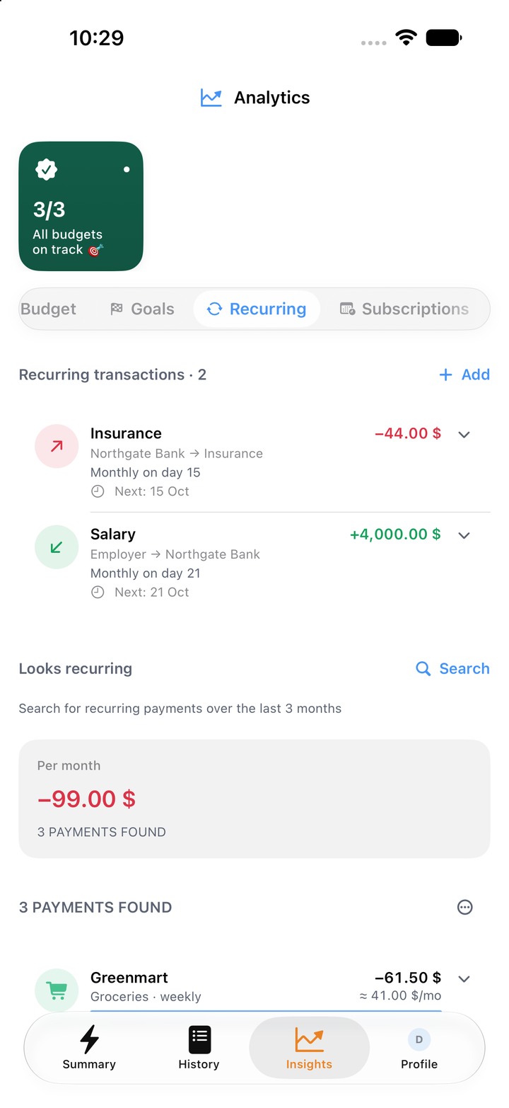 Recurring transactions and detected repeating payments