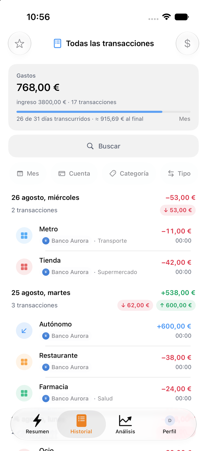 Todas las transacciones, fáciles de revisar