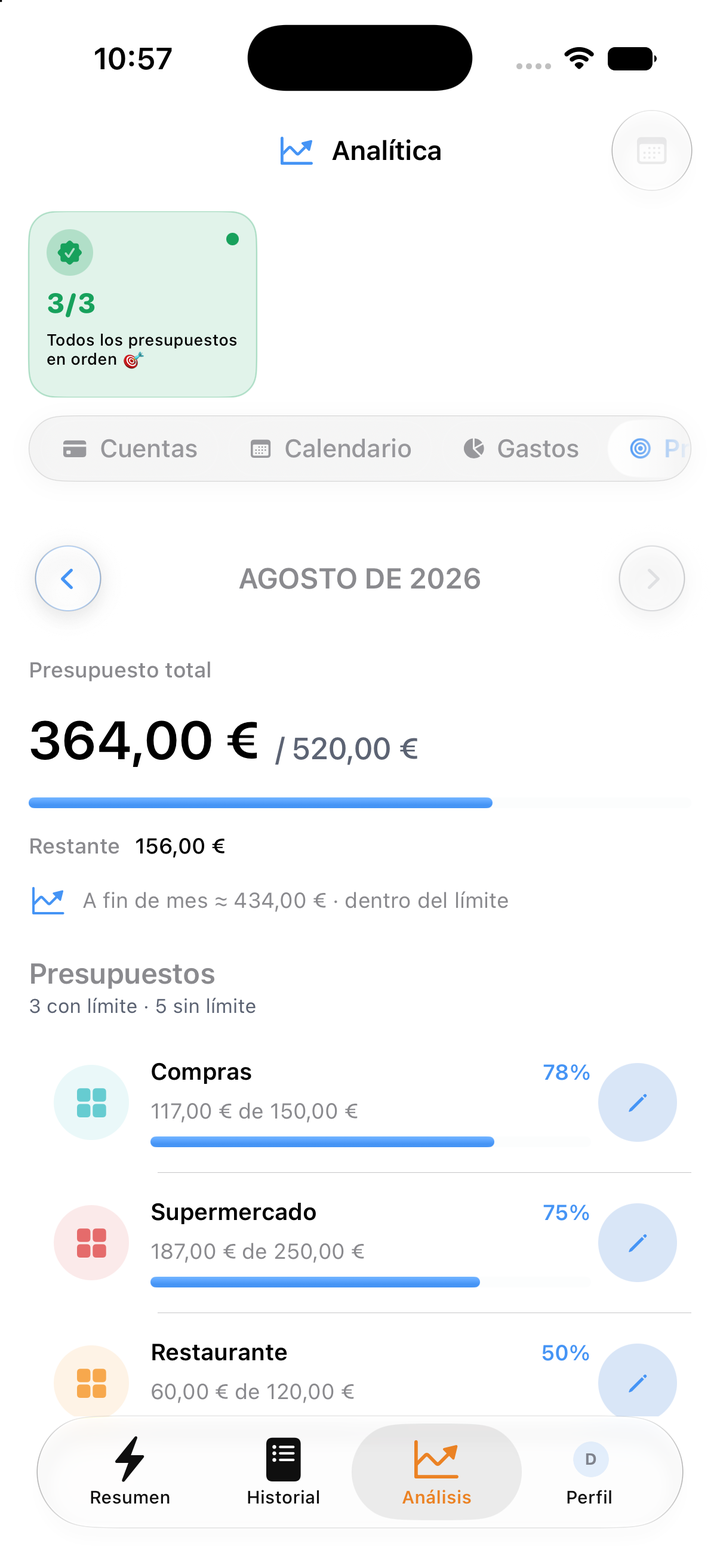 Presupuestos por categoría y sus límites