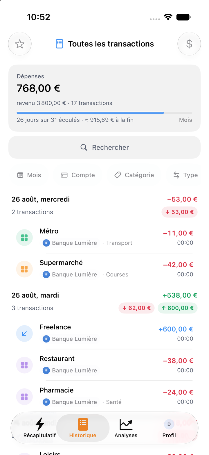 Toutes les transactions, faciles à parcourir